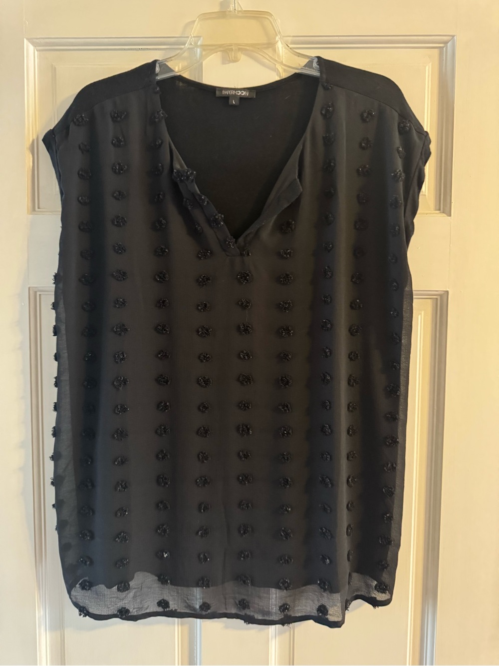Papermoon Black Beaded V-Neck Cap Sleeve Blouse